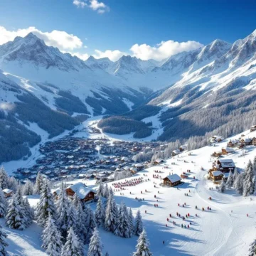 Luchtfoto van Fulpmes skigebied in de Oostenrijkse Alpen met besneeuwde pistes, skiërs en Stubai Valley bergen