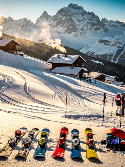 Alpineskipiste in Oberndorf Tirol met verse poedersneeuw, skisporen en traditionele Oostenrijkse chalets onder besneeuwde bergen