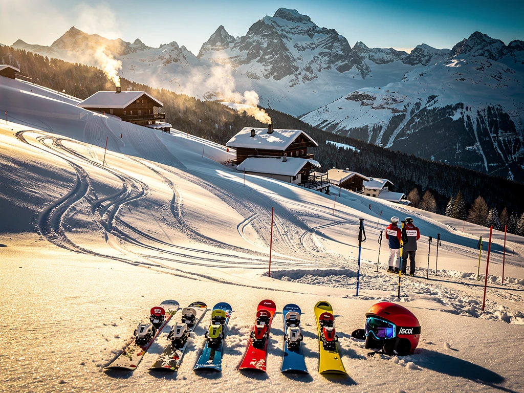 Alpineskipiste in Oberndorf Tirol met verse poedersneeuw, skisporen en traditionele Oostenrijkse chalets onder besneeuwde bergen