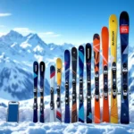 Hoogwaardige skiuitrusting opgesteld tegen besneeuwde Oostenrijkse Alpen in St. Anton, met zichtbare korting en online boekingsmogelijkheid.